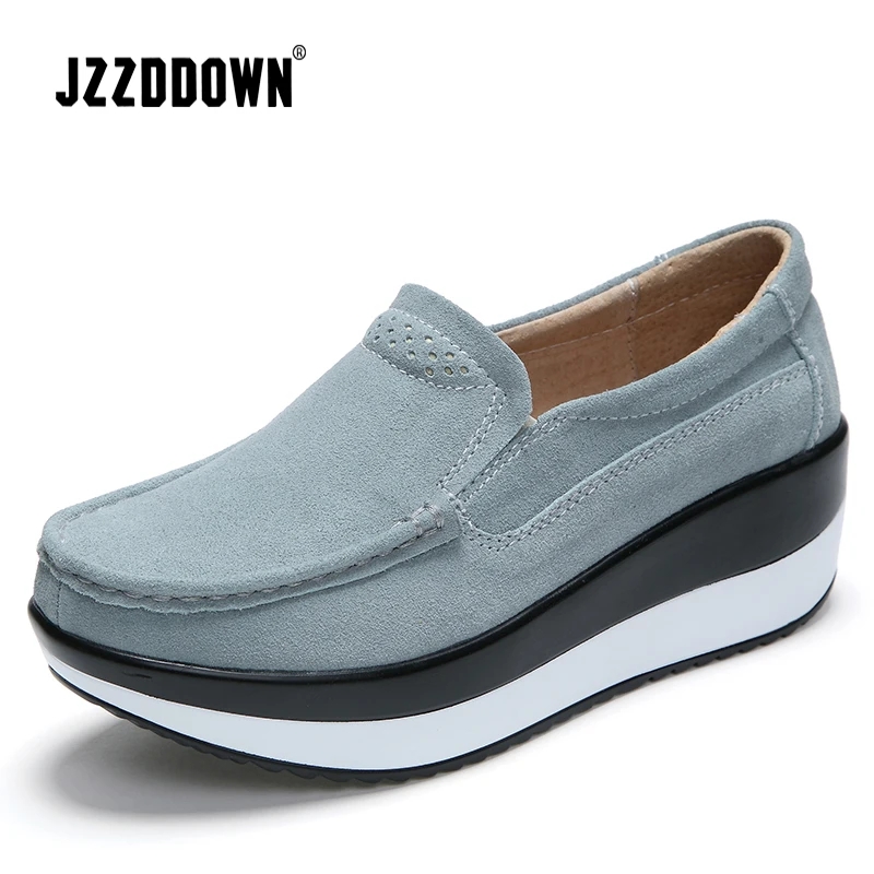 JZZDDOWN Platform Women shoes Genuine Leather Sneakers Ladies Shoes Wedges winter Casual Shoe Loafers Plus Size female shoe