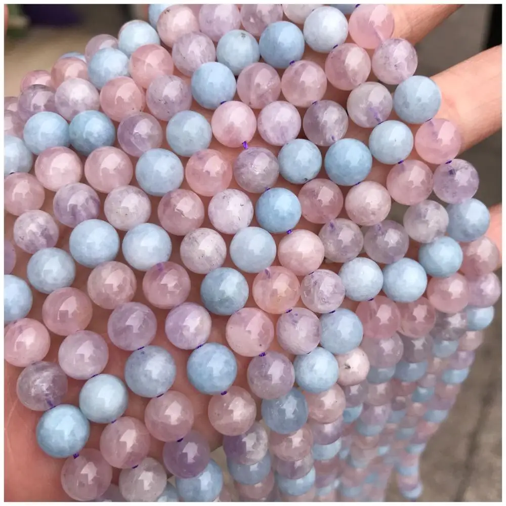 

6/8/10mm Genuine Natural Purple Morganite Stone Beads Round Loose No Dyed Gemstone Beads For Jewelry Making DIY Accessories