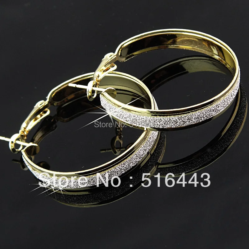 Freeshipping  Guaranteed 100% Charms 6Pairs Fashion Gold P Frosted Hoop Earrings for Women Wholesale Jewelry Lots A-669