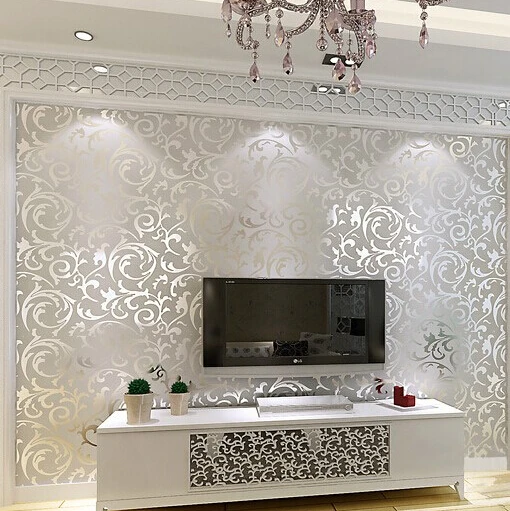 

wellyu 3D papel de parede Europe style Wallpaper Embossed Flocking Buttercup Leaves Pattern Home decoration Wall paper R300