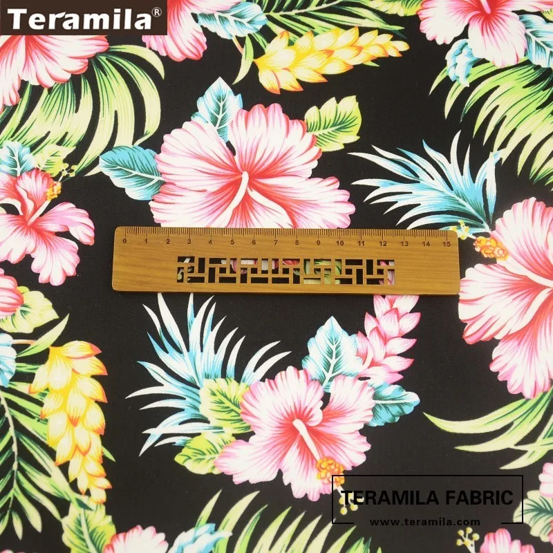 Teramila Cotton Poplin Printed Floral Design Black Home Textile Children\'s Cloth Fat Quarter Per Meter Crafts Patchwork Fabrics
