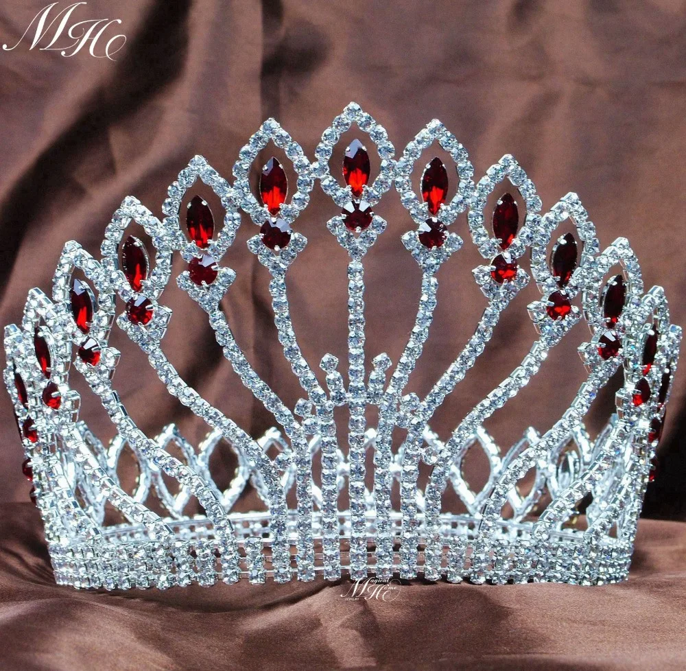 

Queen Wedding Bridal Tiaras Full Large Crowns 5" Red Rhinestones Crystal Diadem Miss Pageant Party Costumes Hair Accessories