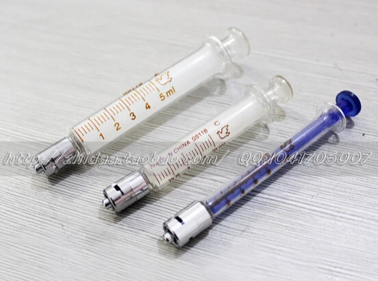 1ML Glass syringe Luer Lock Head  injector sampler dispensing with ink chemical medicine Blue