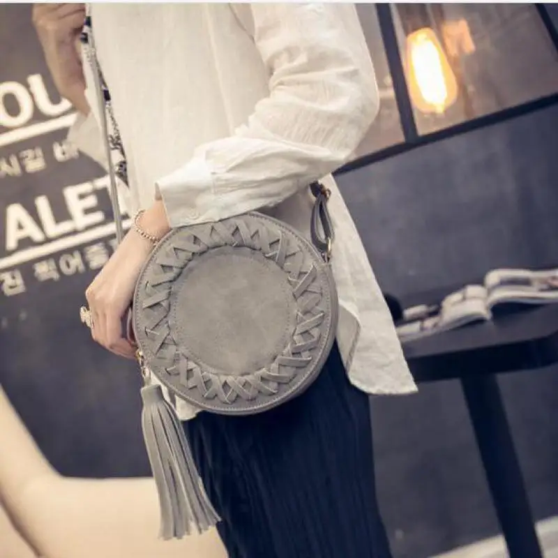 New fashion tassel knitting women shoulder bag retro pu leather women bag vintage women messenger bags lady mini handbags