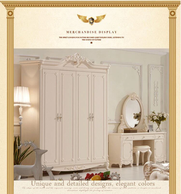 

Four door wardrobe modern European whole wardrobe French bedroom furniture wardrobe p10195