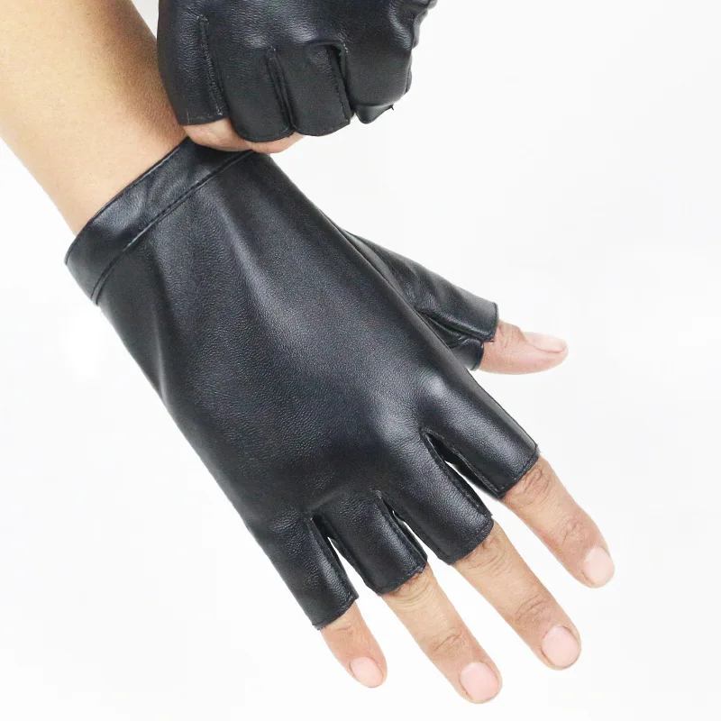 Fashion Female Thin Breathable PU Leather Punk Hip Hop Pole Dance Mitten Women Half Finger Driving Nightclub Show Gloves A74