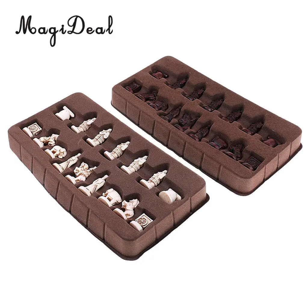 Exquisite Retro Chinese Chess Resin Terracotta Army Pieces XiangQi Board Game for Club Pub Party Travel Collectible Gift