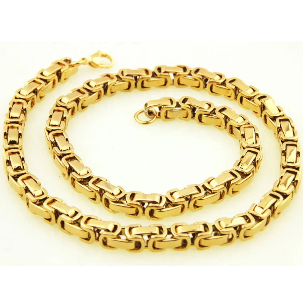 5/6/8mm Any Length Gold Tone Byzantine Stainless Steel Necklace Boys Mens Chain Necklace Fashion jewelry