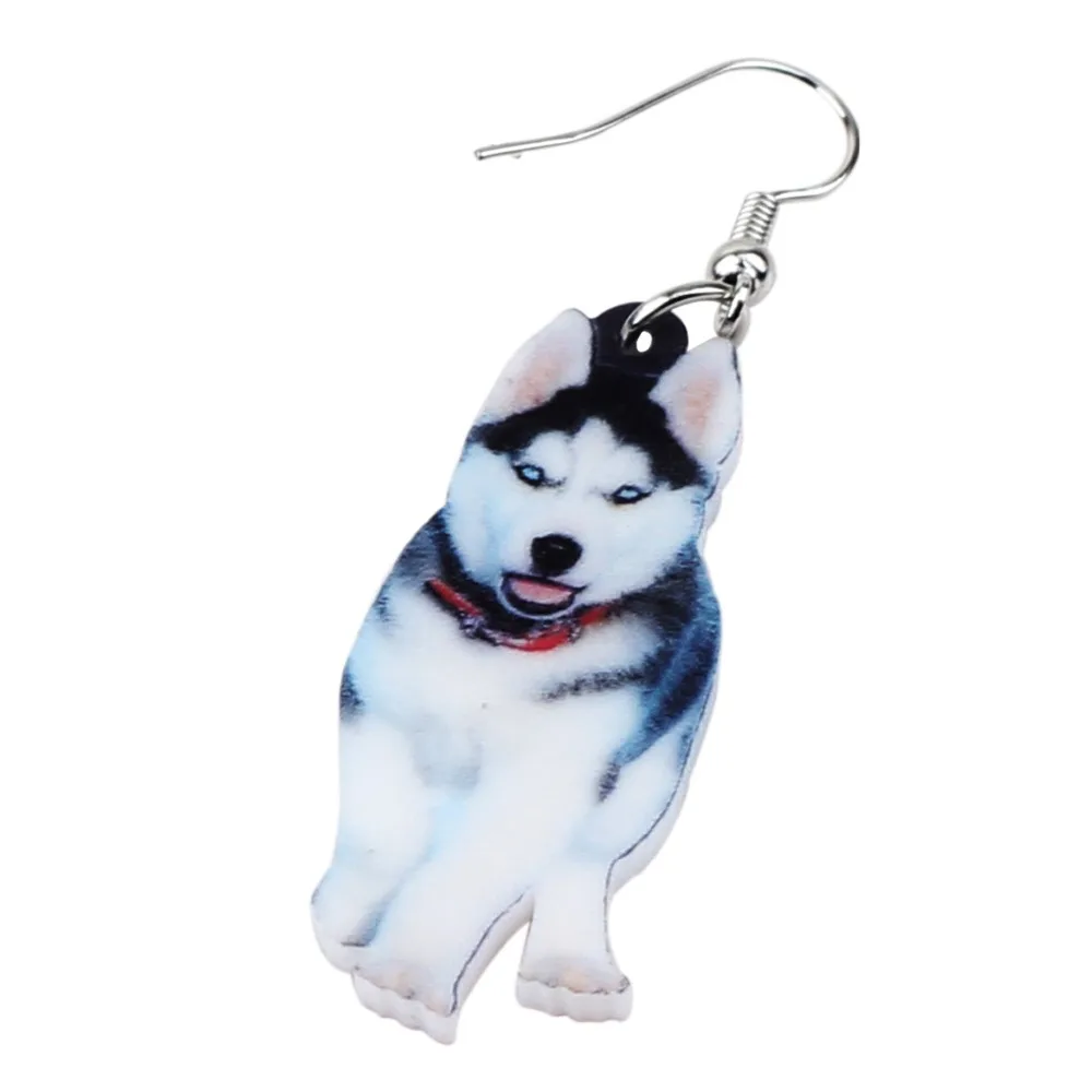 Bonsny Acrylic Handsome Siberian Husky Dog Earrings Big Long Dangle Drop Gifts for Women Girls Ladies Teens Animal Jewelry Bulk