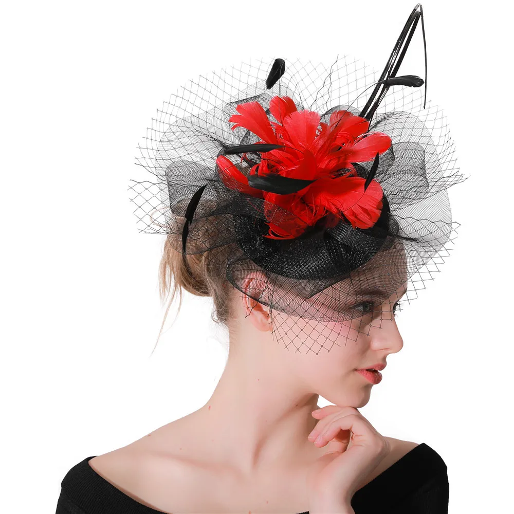 

Wedding Fascinators Hat Women Flower Mesh Ribbons Feathers Fedoras Hat Headband Or A Clip Cocktail Tea Party Headwear For Girls