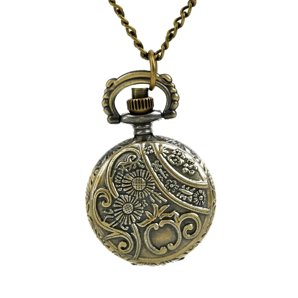 Antique Bronze Three Horse Pocket Watch Necklace Animal Pattern  Unique Hand Wind FOB Chain Women