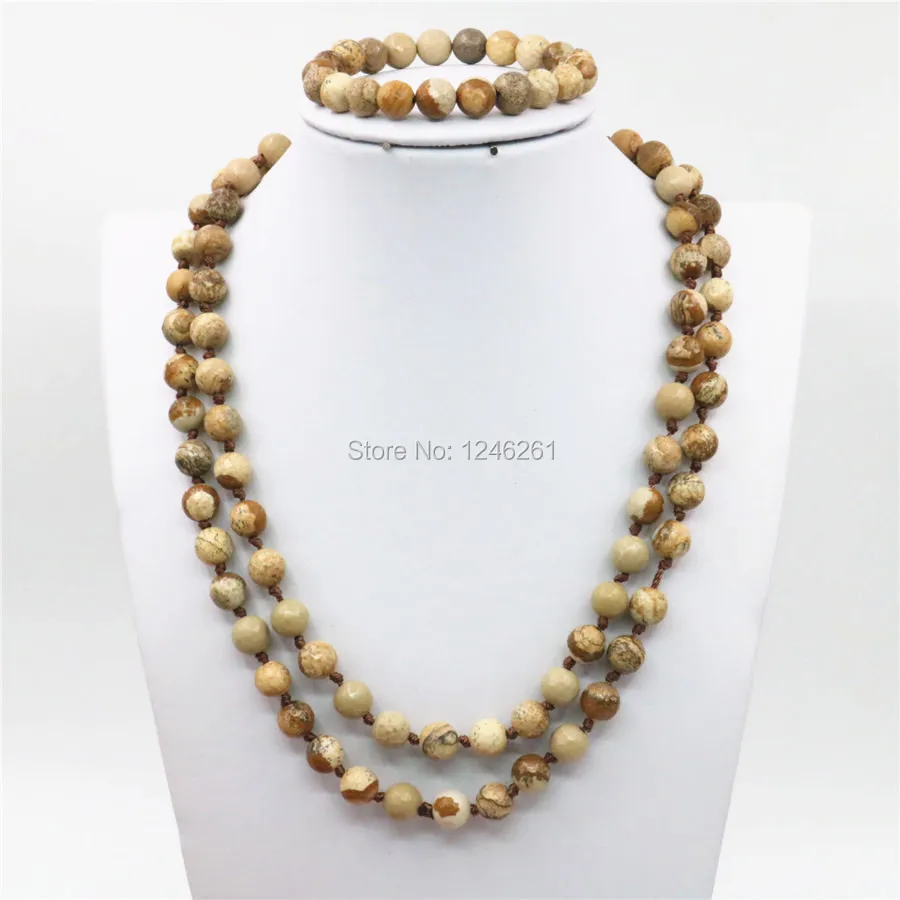 

8mm Natural Painting Stone Accessories Necklace Chain Bracelet Sets Beads DIY Fashion Jewelry Making Women Girls Christmas Gifts