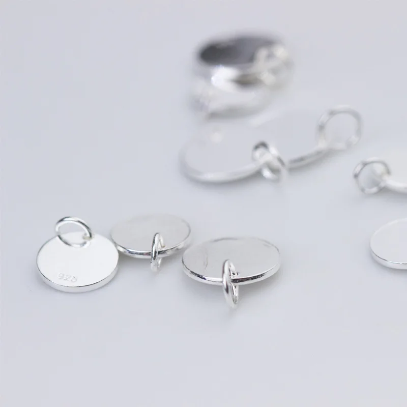 100% 925 Sterling Silver Round Smooth Medallion Charms 10mm 12mm Ornament Decoration Pendants Tags DIY Jewelry Making Bracelets