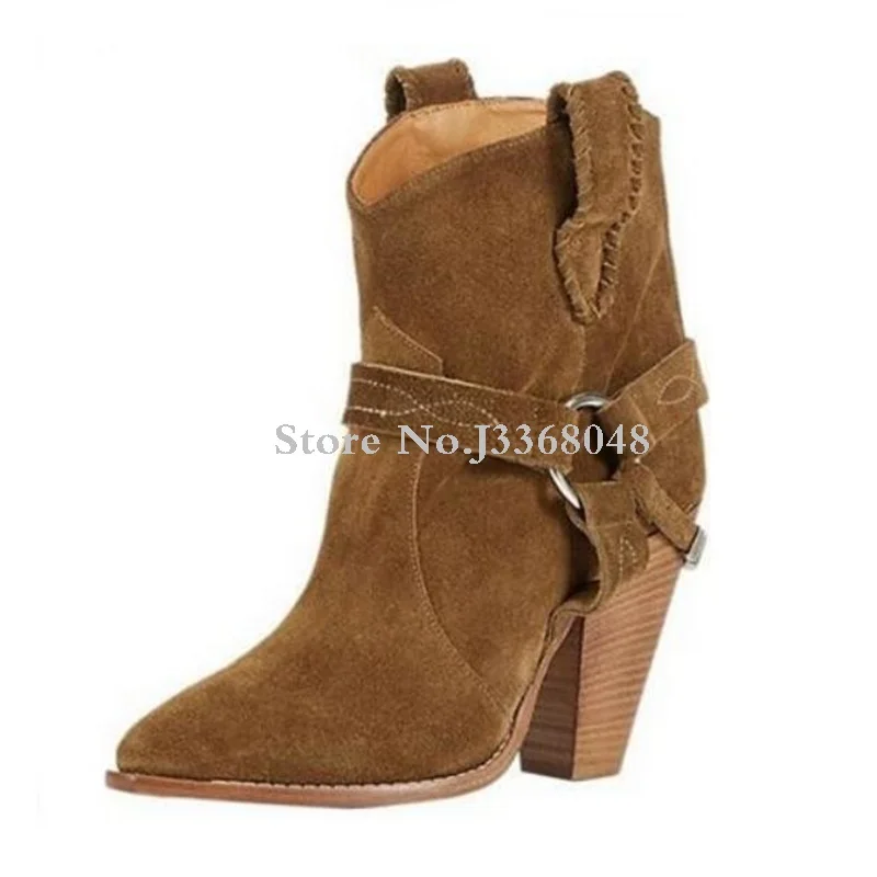 2018 Autumn Winter New Hot Spike High Heels Botas Shoes Woman Ring Belt Decor Buckle Ankle Boots Pointed Toe Boots Female