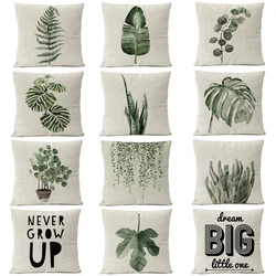 Nordic Fresh Green Plant Leaf Pillow Covers Home Decorative Pillows English alphabet Letter cushion cover Linen Pillow Case