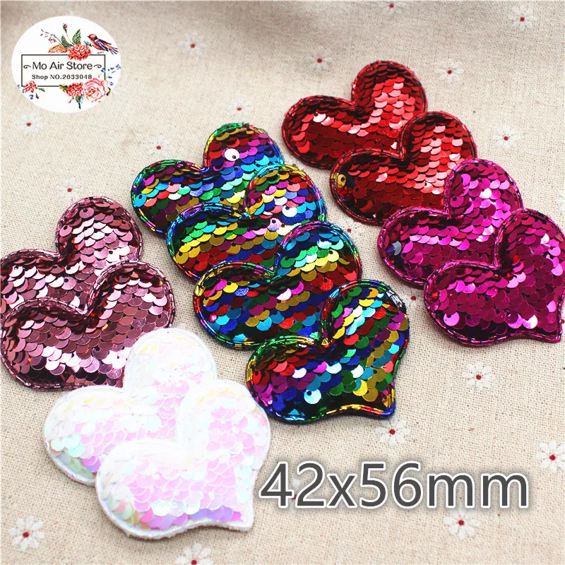 

6CM 12pcs Non-woven Paillette Heart Patches Glitter Felt Appliques For Clothes Sewing Supplies DIY craft ornament