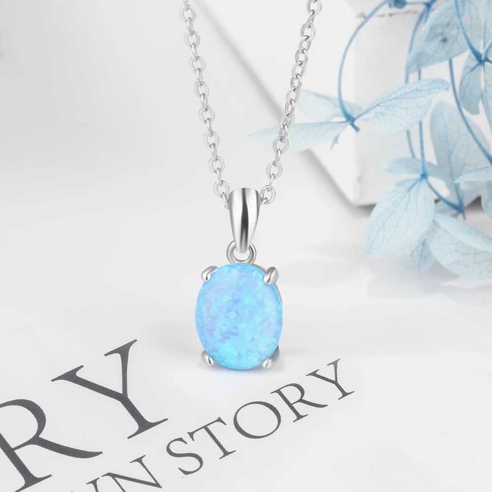 Women Milky Opal Pendants & Necklaces With Silver Color Jewelry Wedding Gifts High Quality (JewelOra NE101901)