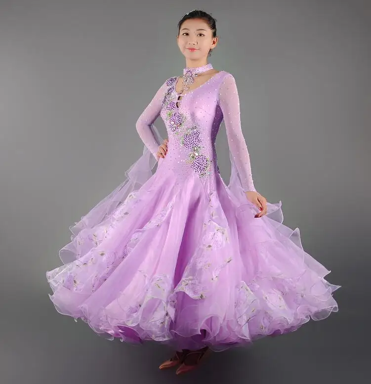 Vestidos de dança de competição de salão, vestido feminino de alta qualidade para dança do clube valsa, vestido roxo padrão