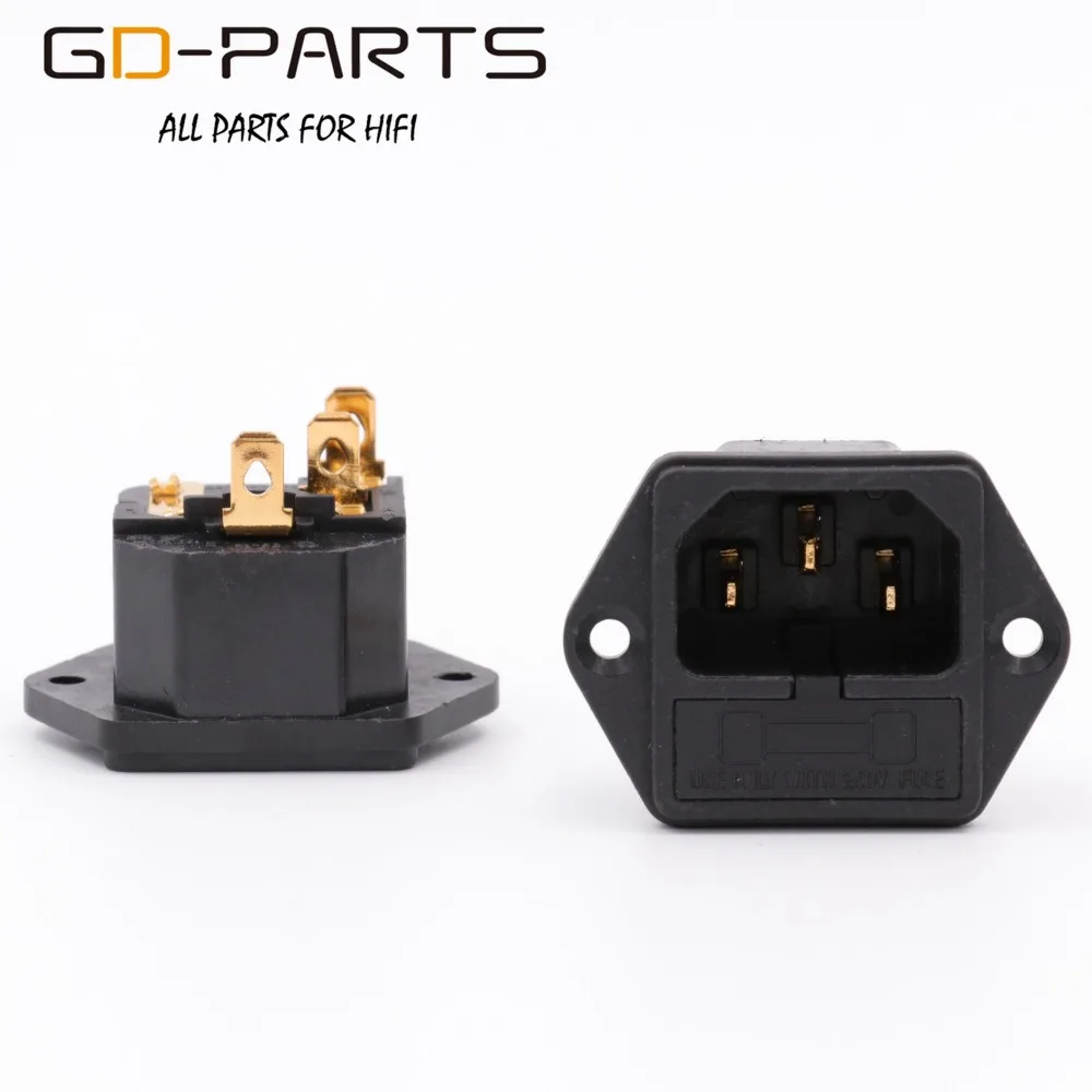 GD-PARTS IEC320 C14 Male AC Power Plug Socket With Fuse Holder Gold Plated Brass Power Cord Inlet Hifi Audio DIY AC250V 10A 1PC