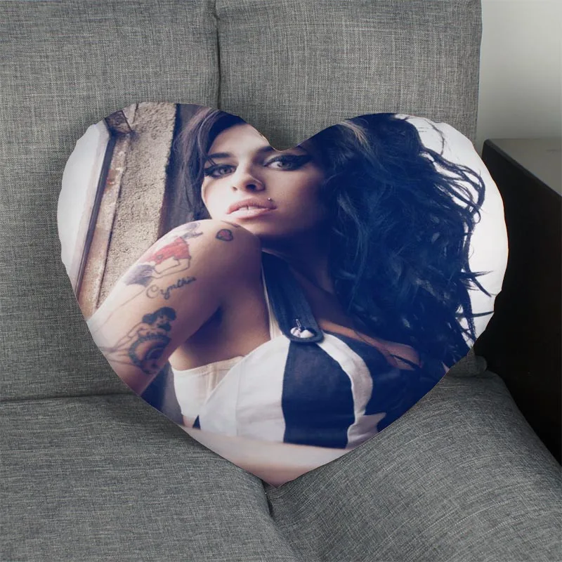 2018 New arrival Custom zipper Pillowcase Cover amy winehouse Heart Shape Pillow Cover Size 41x36cm,47x42cm