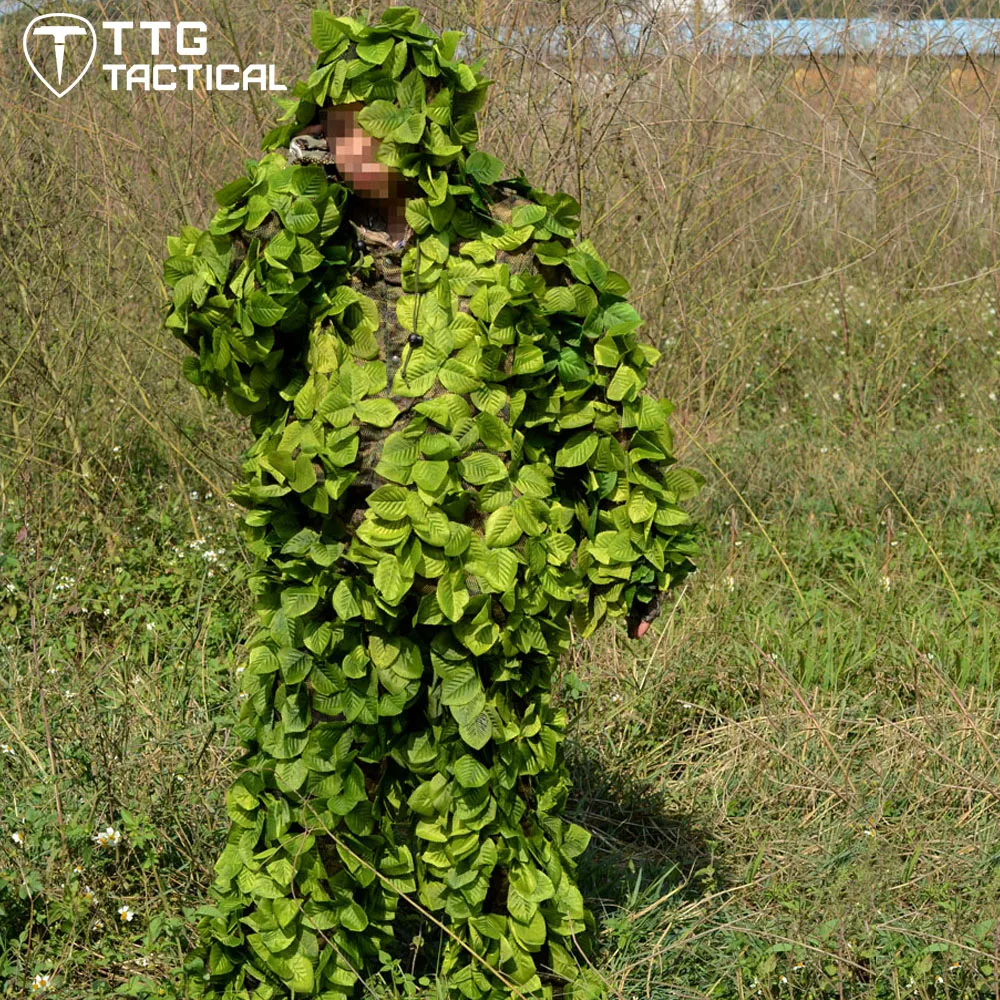 TTGTACTICAL Hunting Ghillie Suit Realtree Leaves Glued 3D Lightweight Breathable Camouflage Jungle Hunting Suit