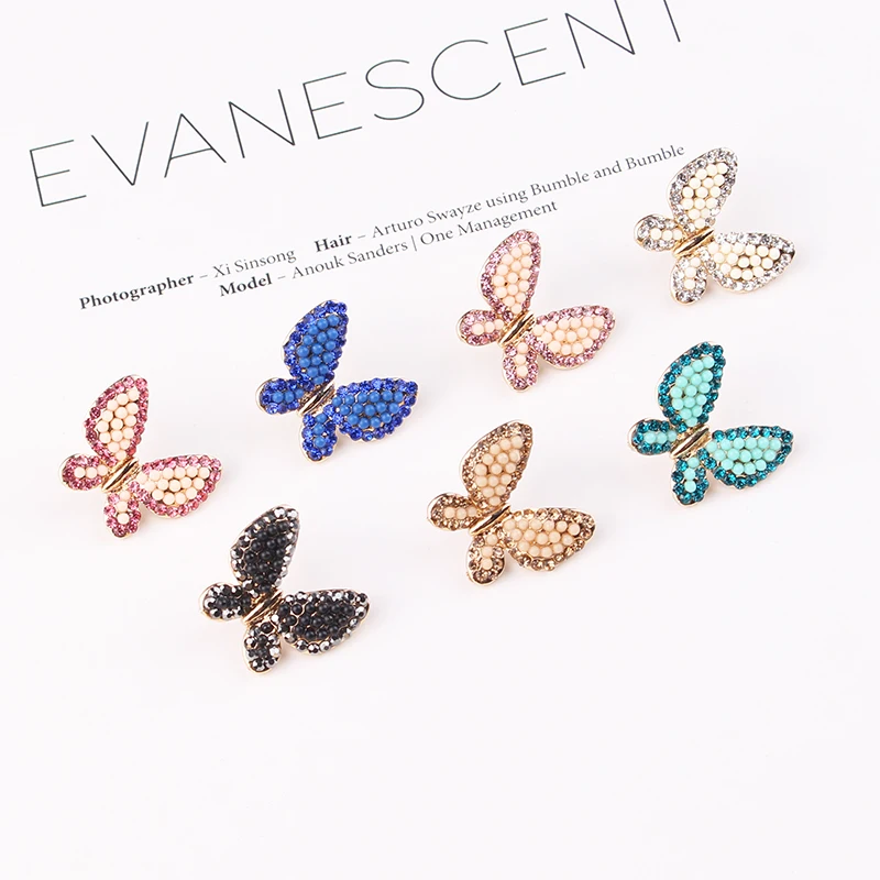 Lovely Butterfly Crystal Stone Stud Earrings for Women Exquisite Design Trendy Party Earrings Christmas Gift for Girl