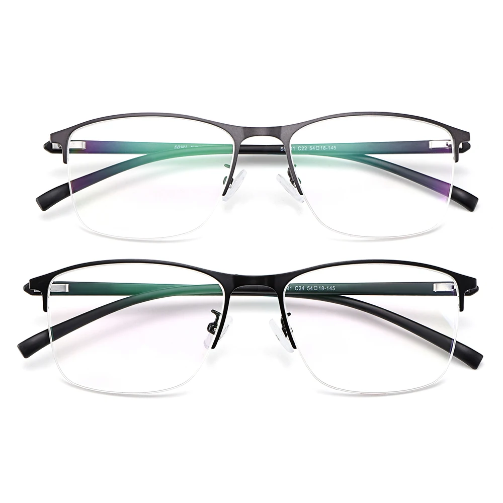 Gmei Optical Men Square Ultralight Titanium Alloy Semi-Rimless Glasses Frame Polarized Clip on Sunglasses S9341