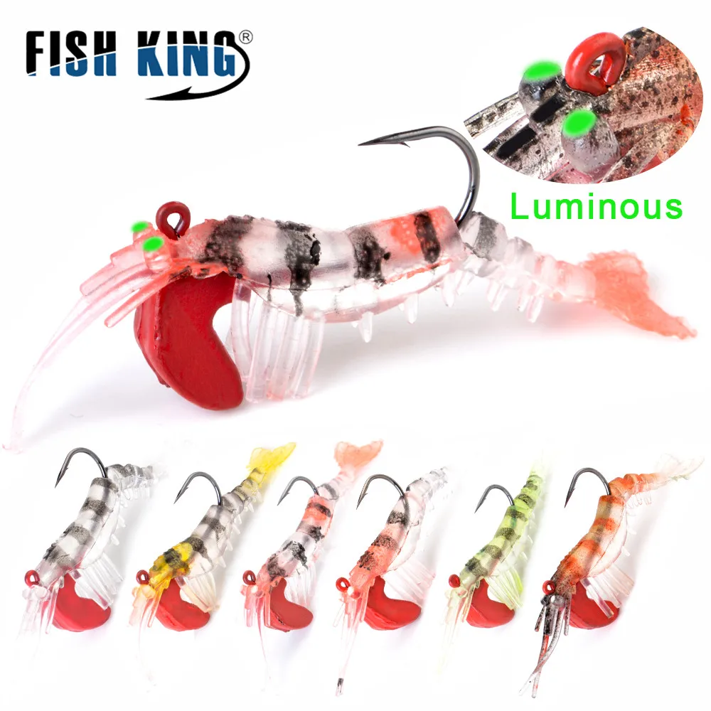 FISH KING 7g 14.5g Jigging Soft Fishing Lure Shrimp Artificial Bait With Jig Head 7cm 10cm Sinking Bass Pike