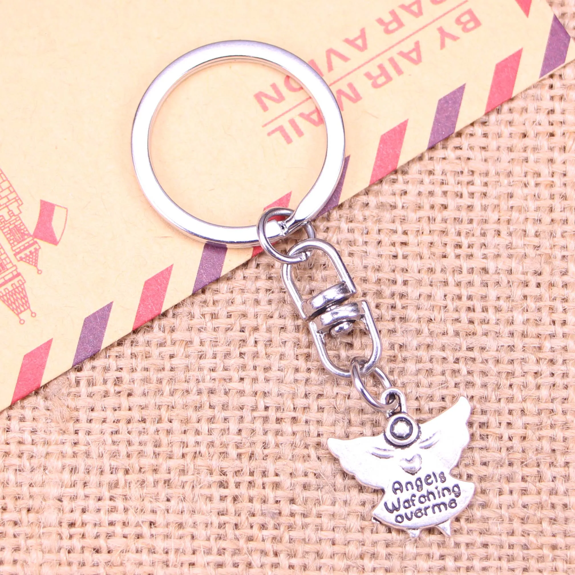 20pcs New Fashion Keychain 20x19mm guardian angel watching over me Pendants DIY Men Jewelry Car Key Chain Souvenir For Gift