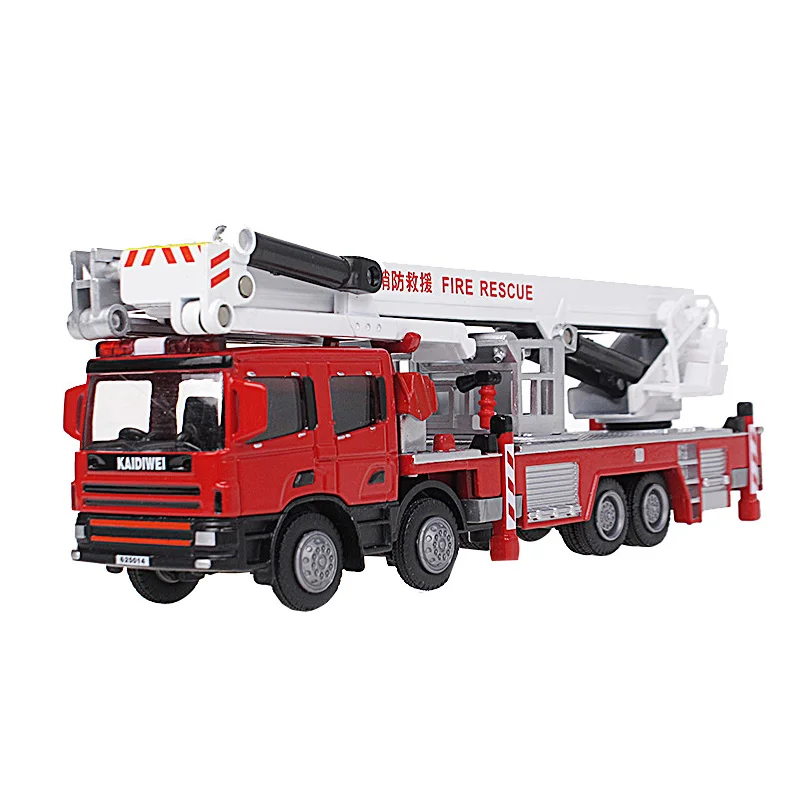 KAIDIWEI Scale 1:50 Ladder Fire Truck Toy Collectible Model Car Trucks Toys For Children