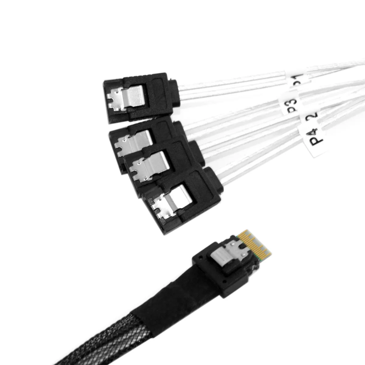 

CY Slim Line SAS 4.0 SFF-8654 4i 38pin Host to 4 SATA 7pin Target Hard Disk Fanout Raid Cable 0.5M