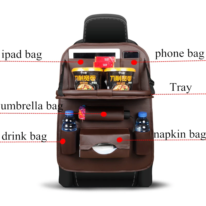 New Car Seat Back Bag Folding Table Organizer Pad Drink Chair Storage Pocket Box Travel Stowing Tidying Automobile Accessories