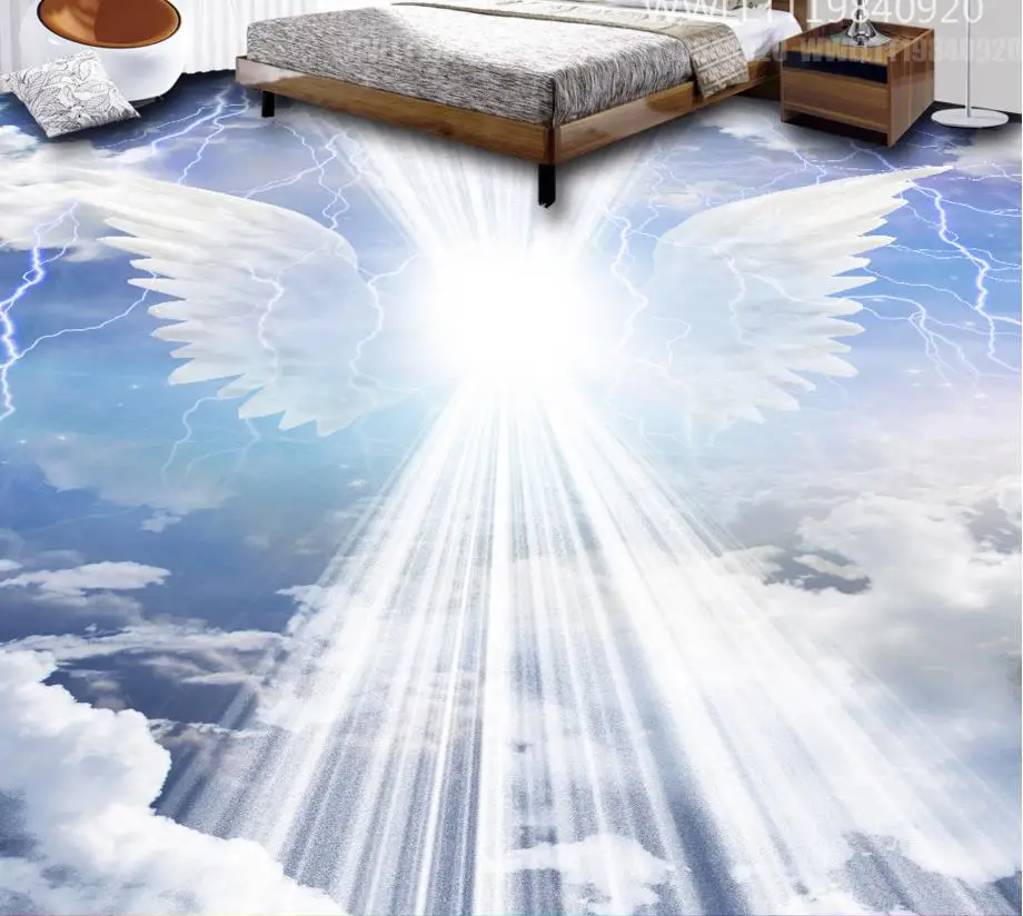 3D Flooring angel wings cloud Wallpaper 3D Floor Stickers Waterproof Self-adhesive PVC Wallpaper