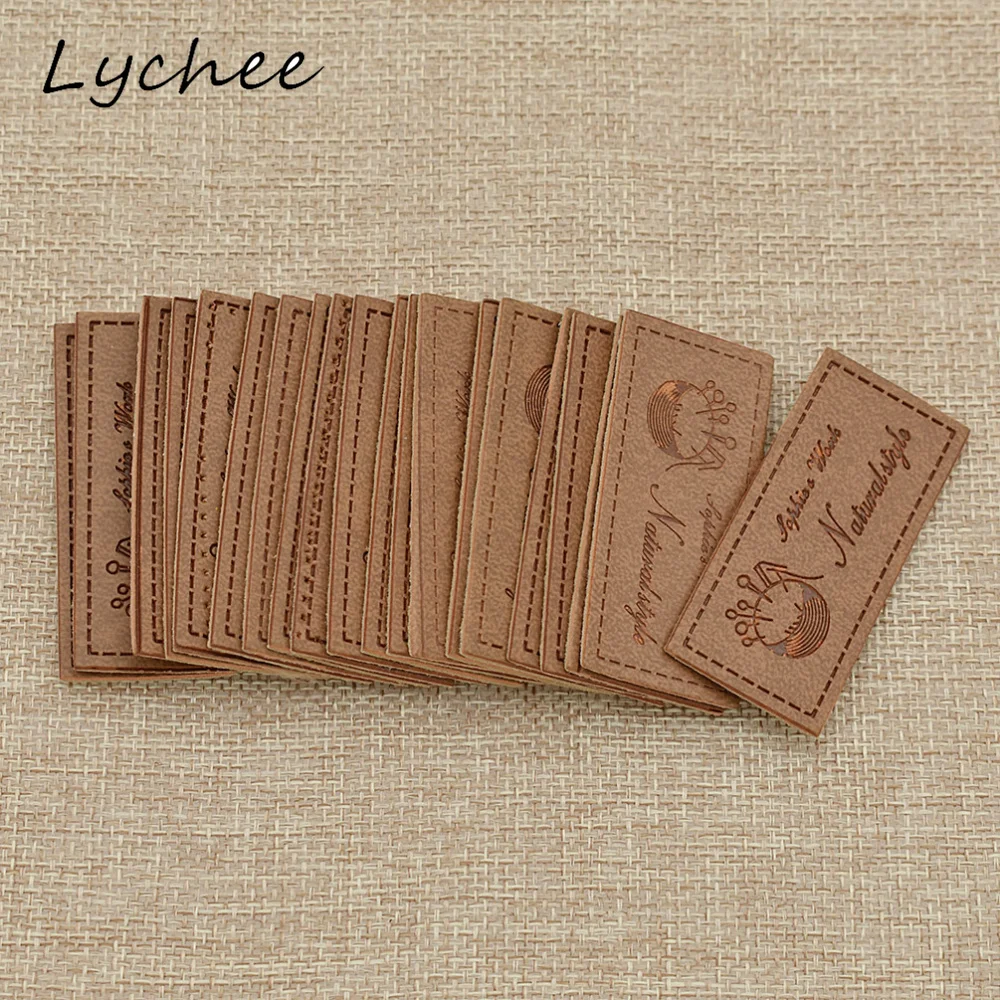 Lychee 20pcs Classic Brown Artificial PU Leather Garment Tags Label DIY Craft Sewing Bag Pants Decor Cloth Markers