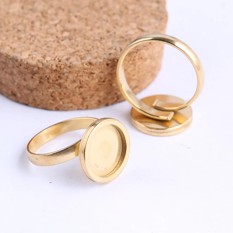 Onwear, 10 Uds., chapado en oro rosa, ajuste de anillo de cabujón redondo de 12mm, espacios en blanco, ajuste de base de acero inoxidable ajustable,