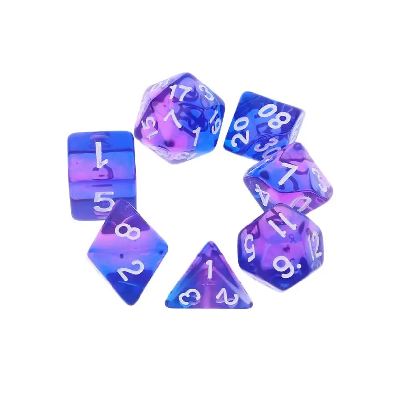 7pcs Transparent Sided Dice D4 D6 D8 D10 D12 D20 Dungeons & Dragon D&D RPG Poly Table Board Game Set Dropshipping