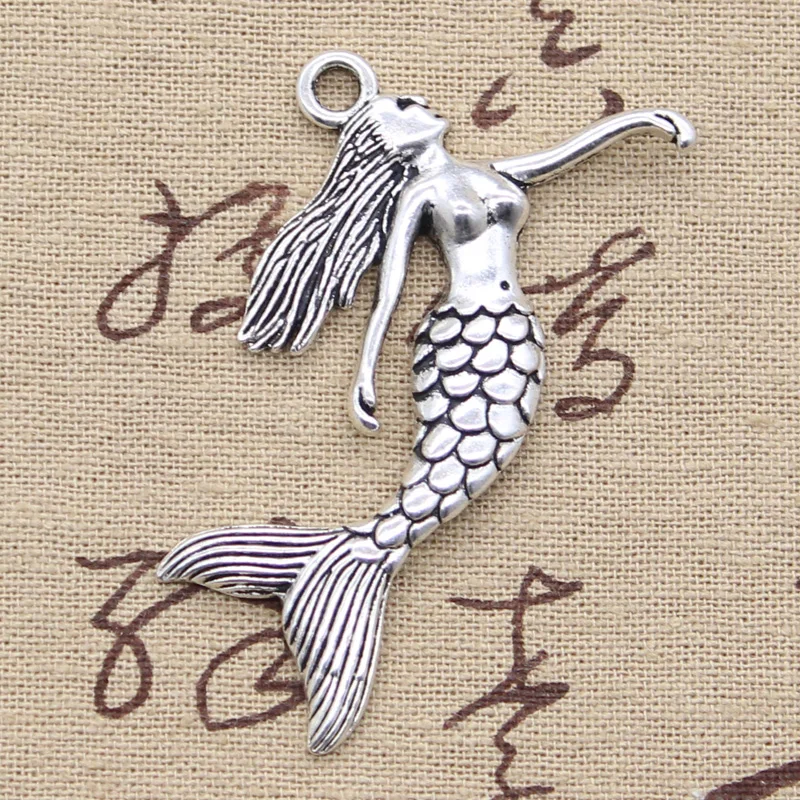 

3pcs Charms Dancing Mermaid 57x53mm Antique Silver Color Plated Pendants Making DIY Handmade Tibetan Finding Jewelry