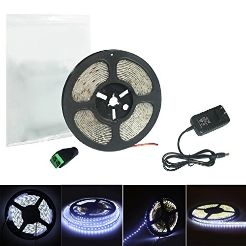 

LED strip light DC 12V 5m 300LEDs 60 LED /m 2835 waterproof ribbon warm white red blue green and 2a adpater plug and dc