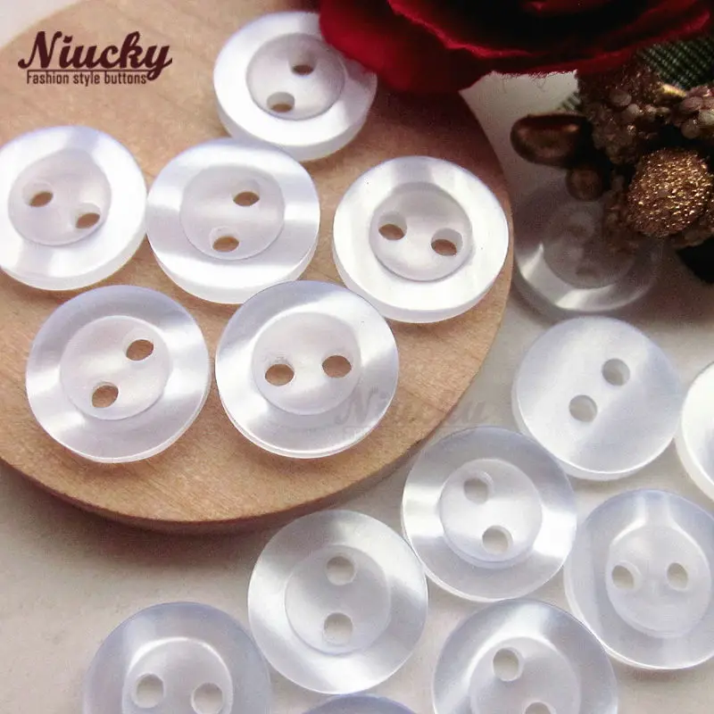 Niucky 11mm 18L 2 Holes Broad Flat Edge White Ripple Shirt Clothing Buttons Resin Craft Sewing Accessories Supplies R0101-024