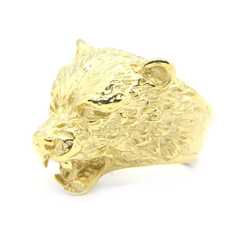 1pc New Design Golden Bear Head Ring 316L Stainless Steel Jewelry Band Party Animal Bear Ring