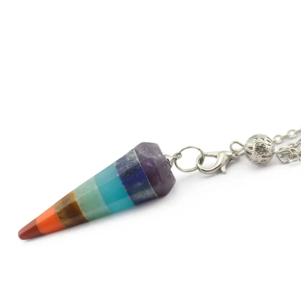 1pc Reiki Energy Crystal 7 Chakra Natural Stone Point Dowsing Pendulum Necklace Pendant for Men Women Divination image 2