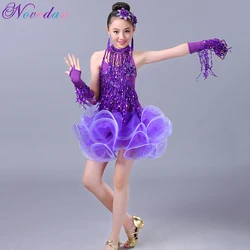 Kids Girls Sequin Fringe Latin Dance Dress For Girls Children Salsa For Competition Skirts Costumes Ballroom Dancing Dresses