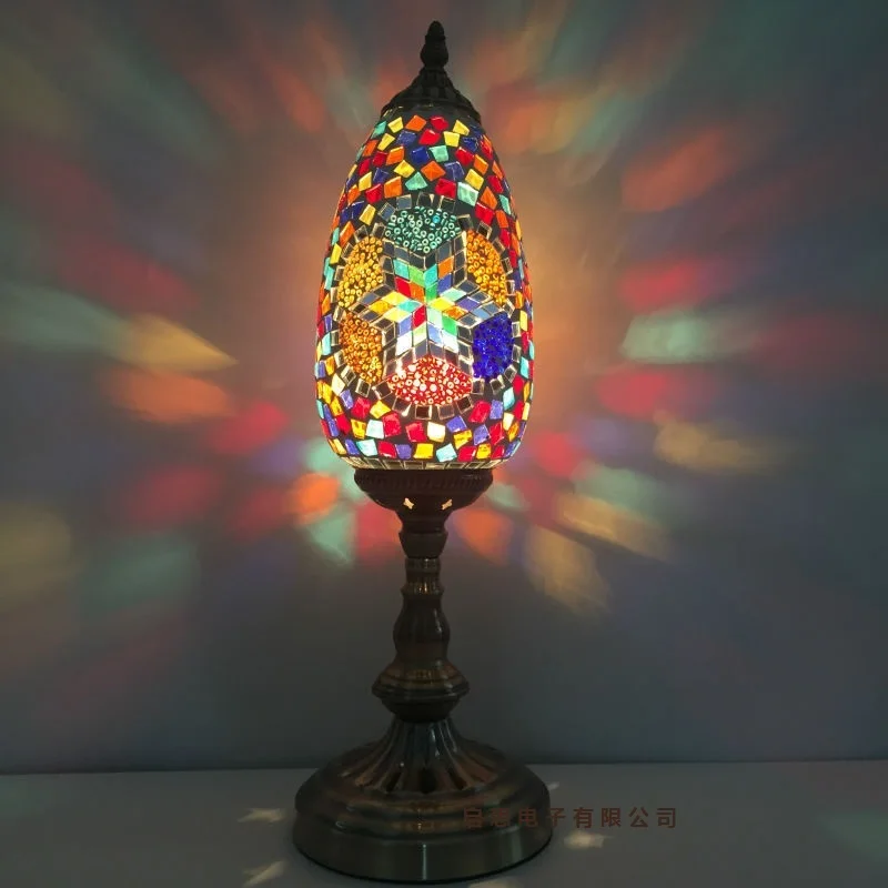 รูปไข่ตุรกีโมเสคตารางโคมไฟ Vintage Art Deco Handcrafted Lamparas De Mesa Ball แก้วโรแมนติกไฟ Led Night Lampe