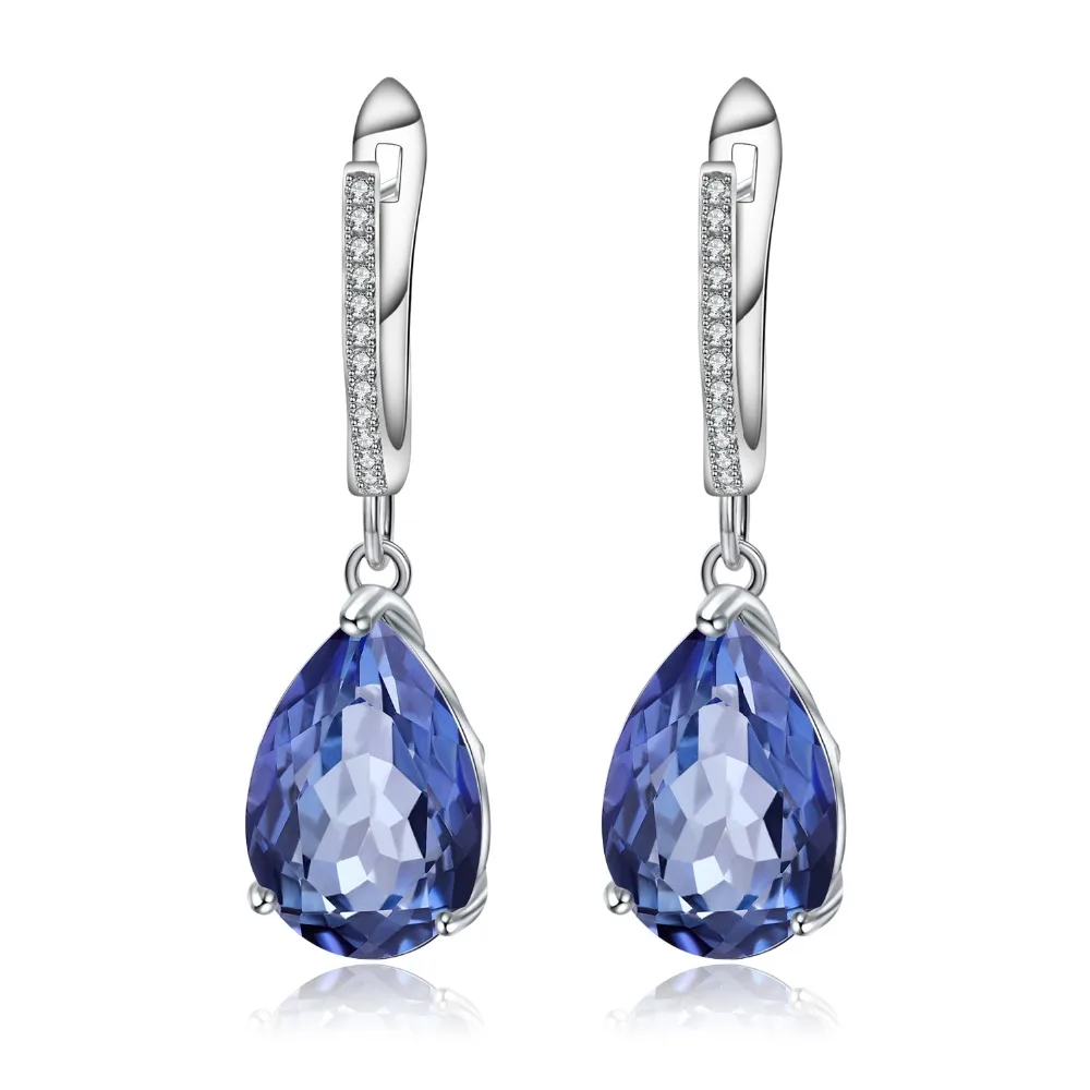 

GEM'S BALLET 925 Sterling Silver Water Drop Earrings for Women 10.44Ct Natural Iolite Blue Mystic Quartz Gemstone Fine Jewelry