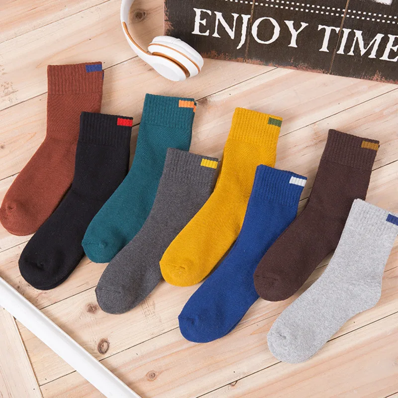 Solid Color Heel Stripes Men Fashion PULL Hair Circle Socks Autumn Winter Thickening Japanese Harajuku Male funny Cotton Socks