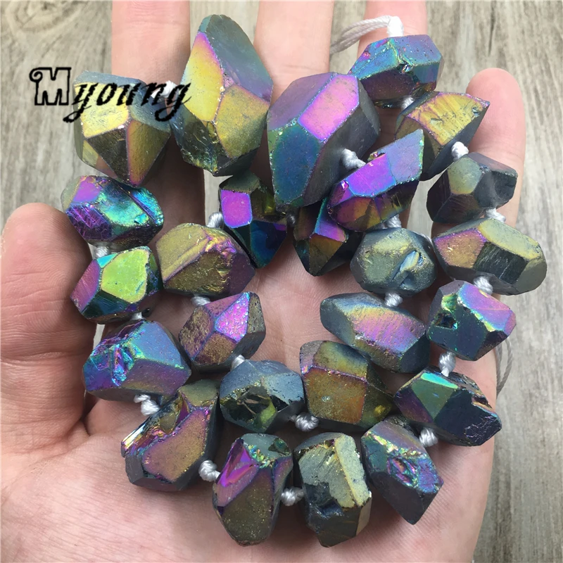 Faceted Rainbow Titanium Quartz Druzy Nugget Beads,Gems Stone Freeform Crystal Druse Gravel Pendant Beads For DIY Jewelry MY1976