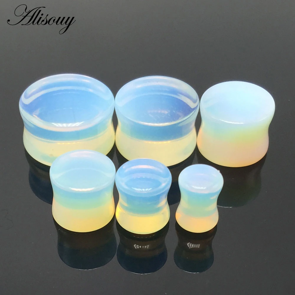 Alisouy 1 Pair Round Stone Ear Plug Fashion Cute Expander Extension Tunnels Piercing Jewelry Body Jewelry Gauges 5mm-25mm