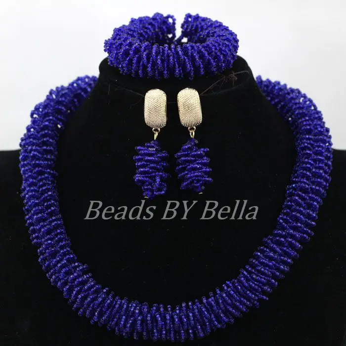 Royal Blue Seed Beads Costume African Lace Jewelry Set Wedding Ideas Indian Necklace Jewelry Accessories Free Shipping ABK879