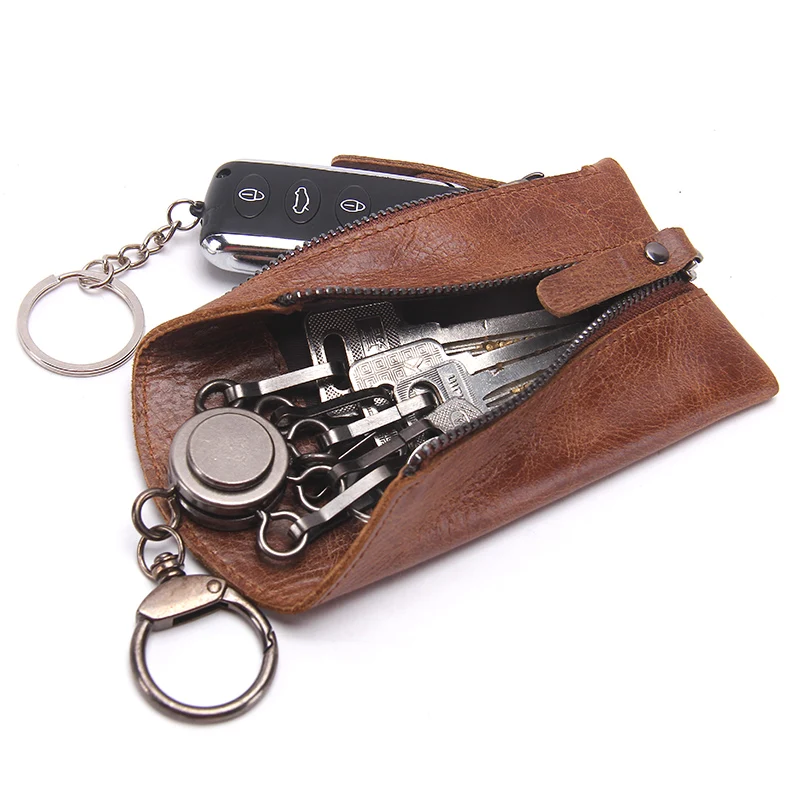 CONTACT\'S 100% Genuine Leather Key Wallet Men Car Key Holder Zipper Keys Case Top Quality Male Man Housekeeper Keys Organizer