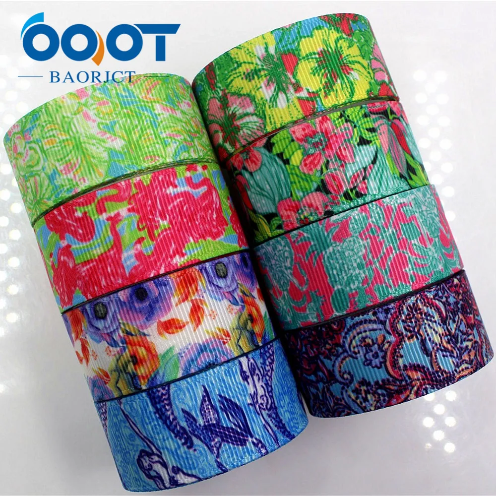 OOOT BAORJCT 1712087 22 mm 10 yard Flower Ribbons Thermal transfer Printed grosgrain Wedding Accessories DIY handmade material